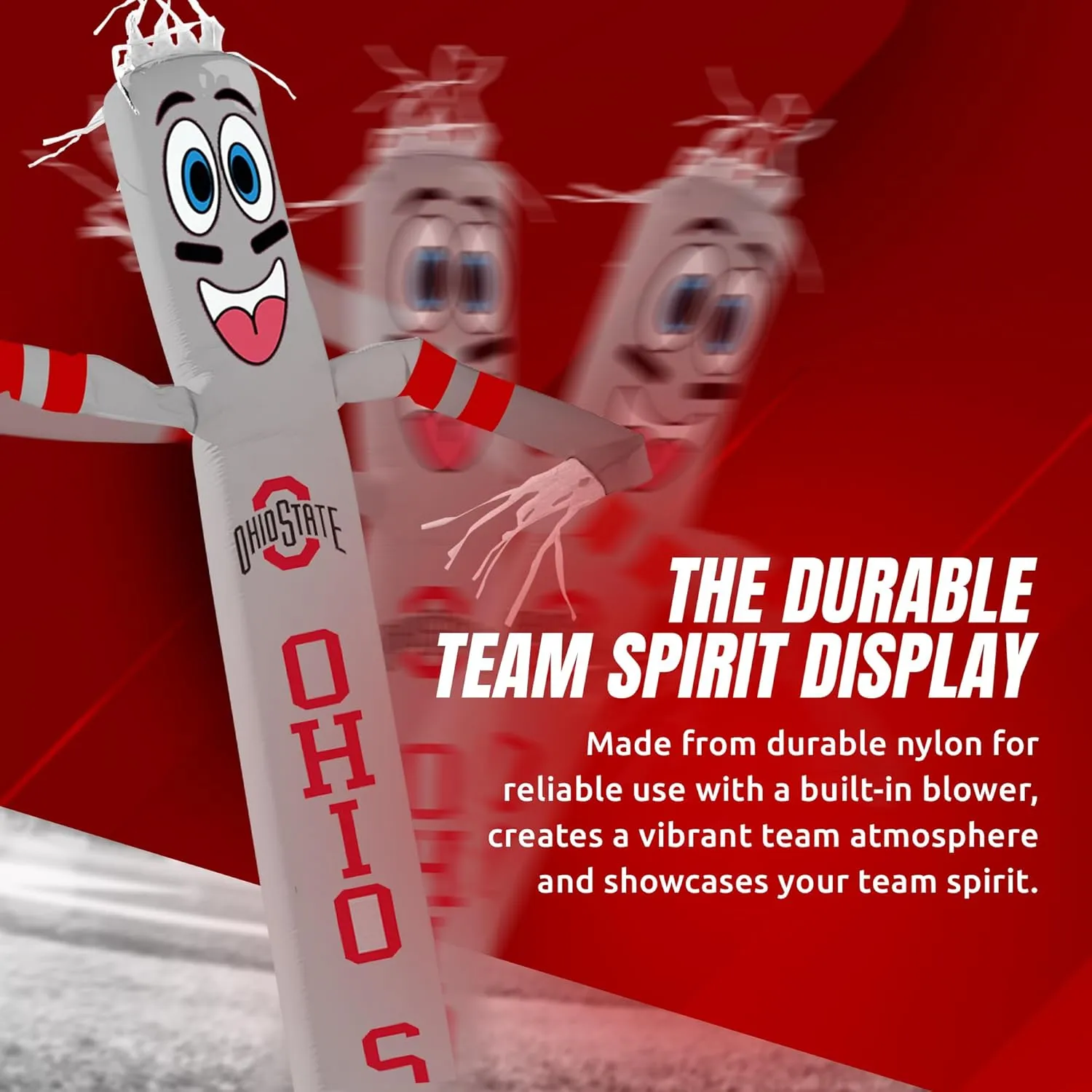 NCAA Ohio State Buckeyes Football Wacky Waving Inflatable Tube Guy with LED Lights & Built-in Blower - 6" x 36" x 96" Inflatable Tube Man Crazy Sports Fan Outdoor Party Decoration