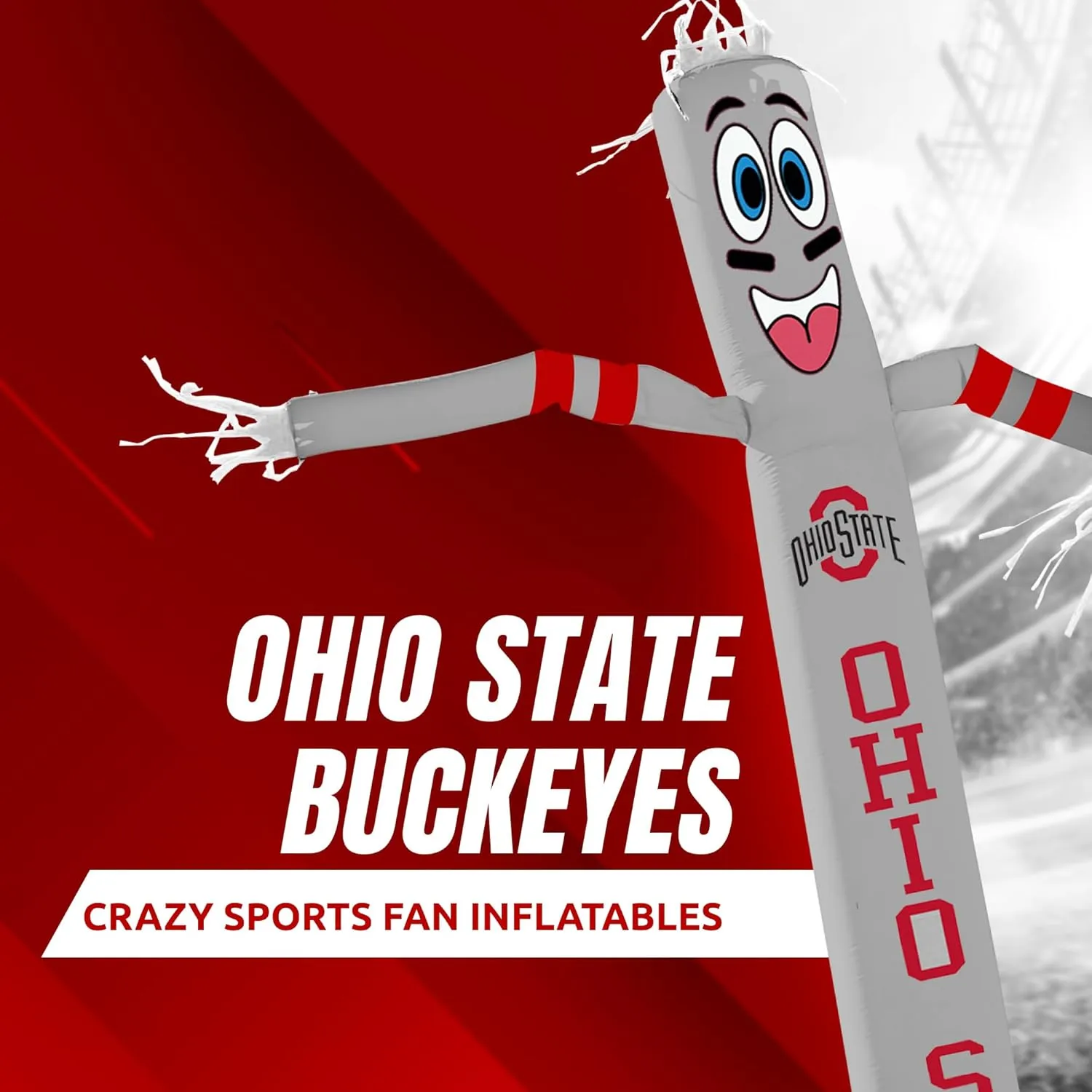 NCAA Ohio State Buckeyes Football Wacky Waving Inflatable Tube Guy with LED Lights & Built-in Blower - 6" x 36" x 96" Inflatable Tube Man Crazy Sports Fan Outdoor Party Decoration