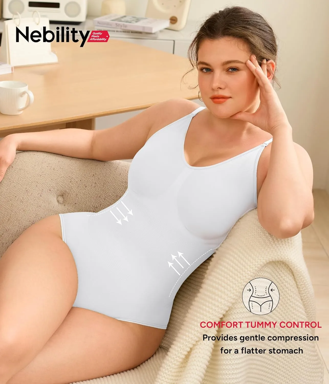 Nebility Shapewear for Women Tummy Control Shapewear Bodysuits Seamless Body Shaper Waist Trainer Snatched Body Suit