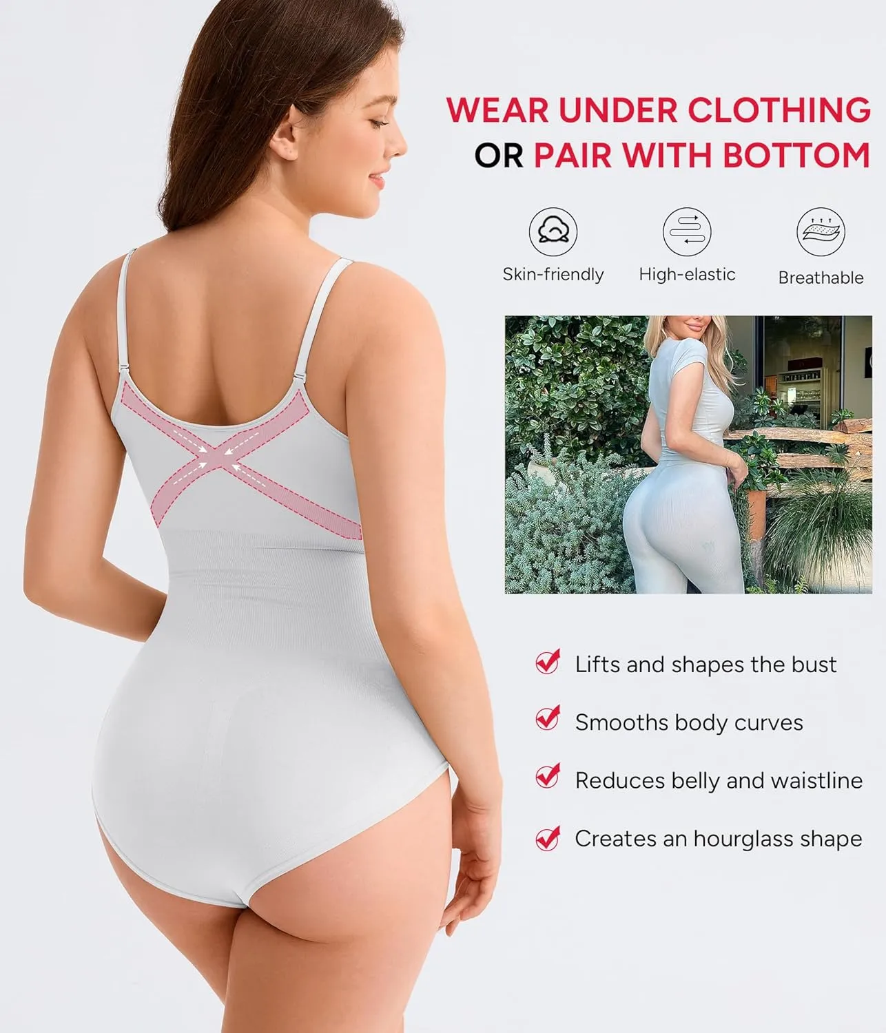 Nebility Shapewear for Women Tummy Control Shapewear Bodysuits Seamless Body Shaper Waist Trainer Snatched Body Suit