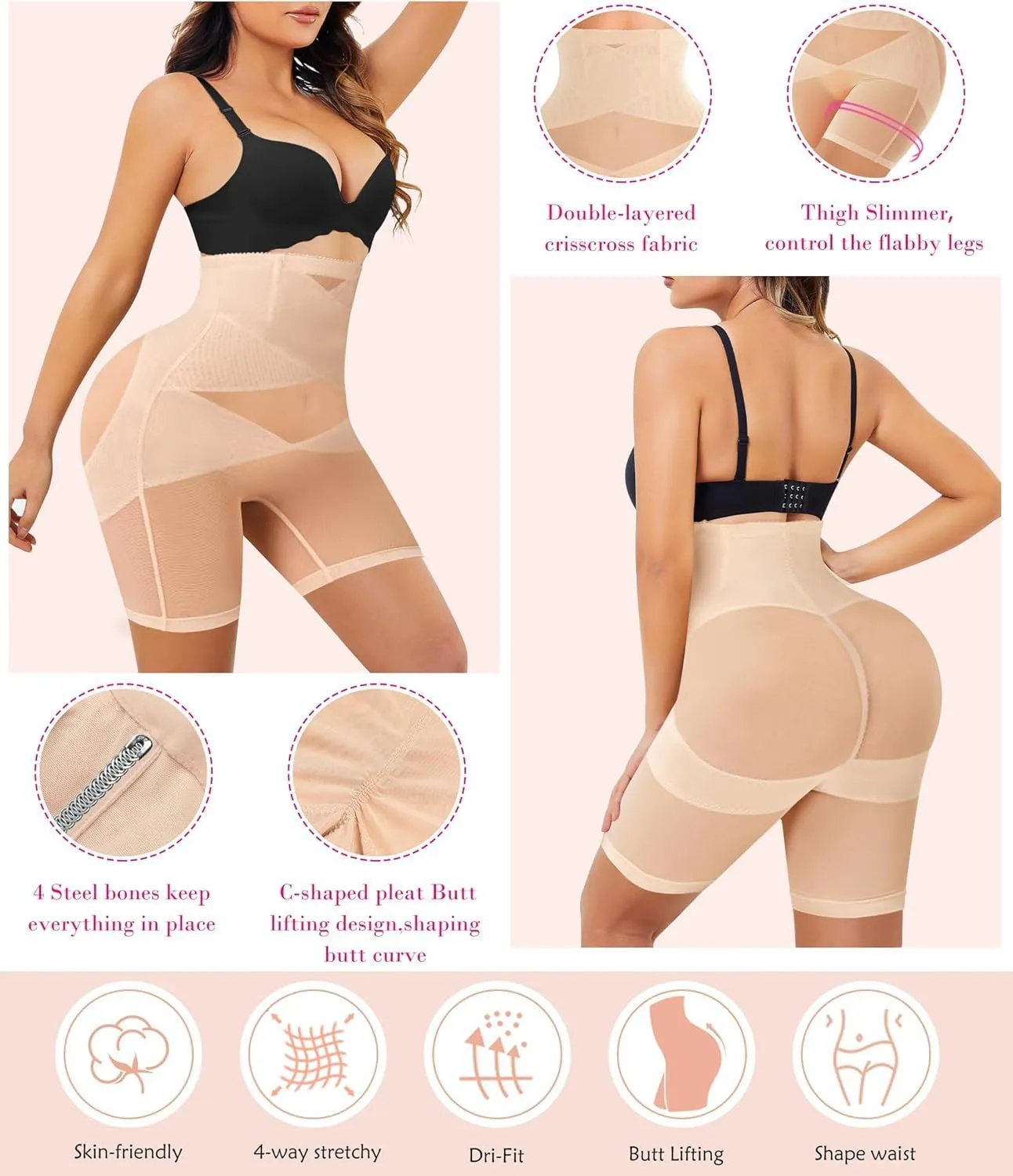 Nebility Womens' Tummy Control High Waist Trainer Body Shaper