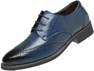 New Blue Shoes Men Casual Business Pointed Toe Lace-up Dress Shoes Carved Brogue Genuine Leather Shoes for Men