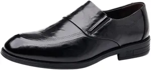 New Invisible Height Increasing Elevator Shoes for Men Slip On Leather Dress Oxford Shoes Burnished Pointed Toe Non-Slip Low Top Block Heel Formal Shoes