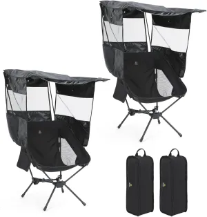 Nice C Camping Chair with Canopy, Folding Beach Chair with Sunshade, Portable Backpack Chairs, Detachable Canopy, Low Profile, High Back, Carry Bag, Lightweight (2-Pack Black)