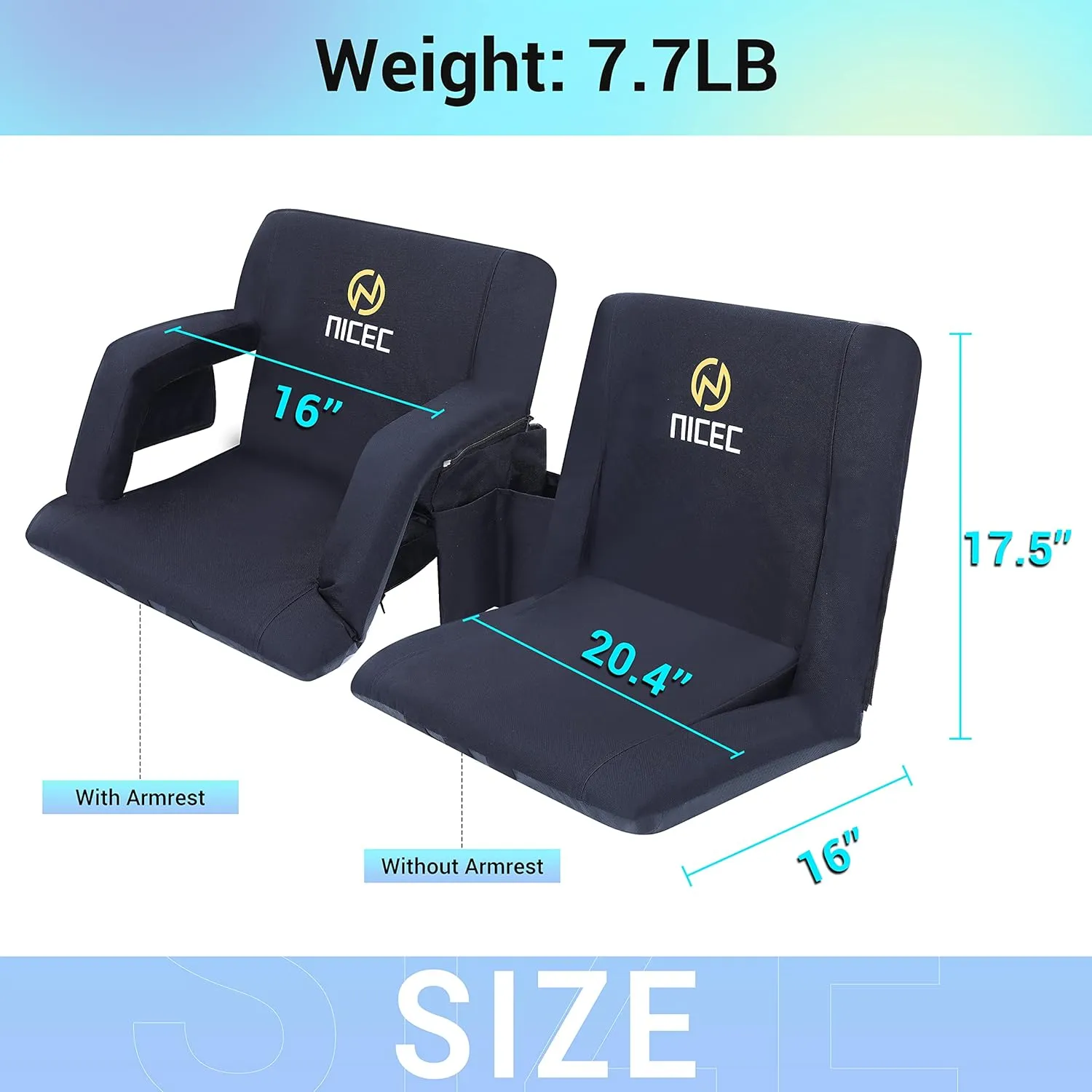 Nice C Stadium Seats, Floor Chair, Bleacher Chairs, 5 Reclining Positions Waterproof Cushion, Ultralight, Foldable, Extra Thick Padding, with Shoulder Straps & Net Pockets