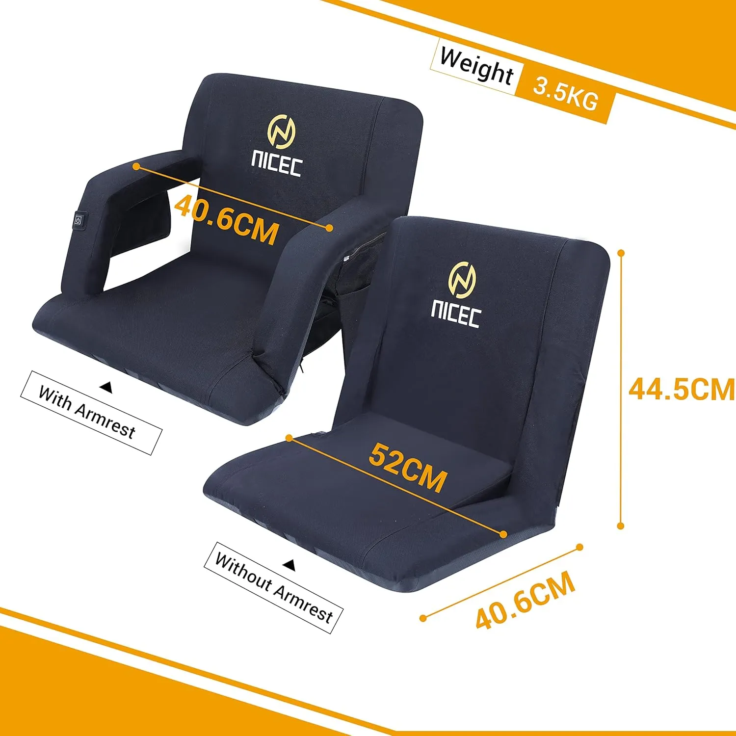 Nice C Stadium Seats, Floor Chair, Bleacher Chairs, 5 Reclining Positions Waterproof Cushion, Ultralight, Foldable, Extra Thick Padding, with Shoulder Straps & Net Pockets