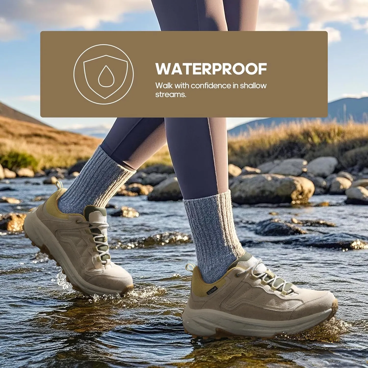 NORTIV 8 Women's Waterproof Hiking Shoes with Arch Support Outdoors Leather Walking Trekking Camping Tennis Workout Cross Training Sneakers Wicklow