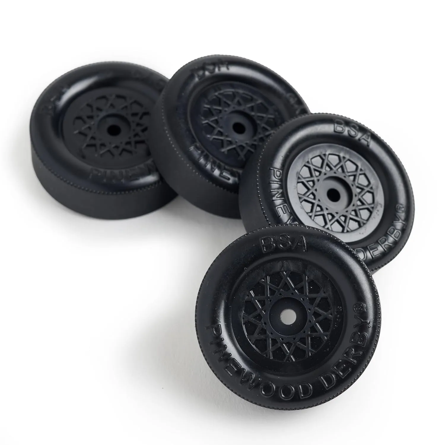 Official BSA Wheels | Precision-lathed to be ultra light and fast for use on pinewood derby cars | Treads trued for perfect wheel rotation | Squared hubs for wobble resistance