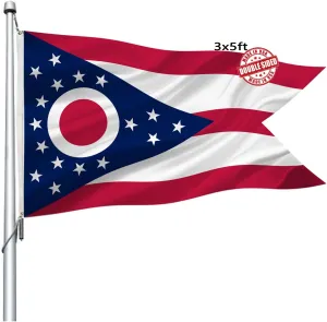 Ohio State Flag 3x5 Outdoor Double Sided - Heavy Duty State of Ohio Flags Banner with 2 Brass Grommets 4 Rows Stitched