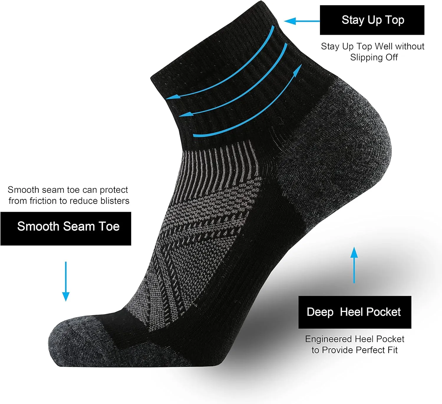 ONKE Merino Wool Low Cut Quarter Socks for Men Outdoor Trail Running Hiking Hiker All Season with Moisture Wicking Control