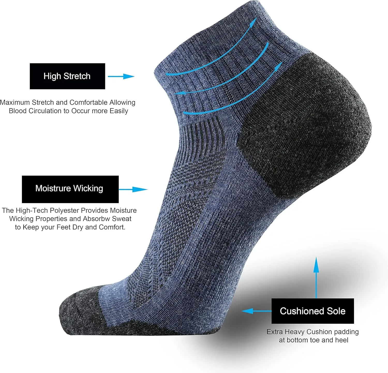 ONKE Merino Wool Low Cut Quarter Socks for Men Outdoor Trail Running Hiking Hiker All Season with Moisture Wicking Control