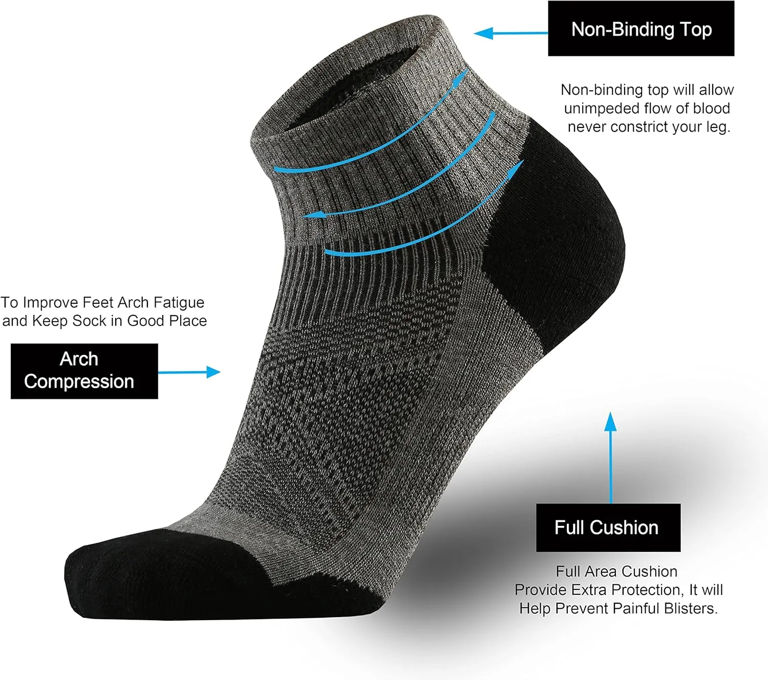 ONKE Merino Wool Low Cut Quarter Socks for Men Outdoor Trail Running Hiking Hiker All Season with Moisture Wicking Control
