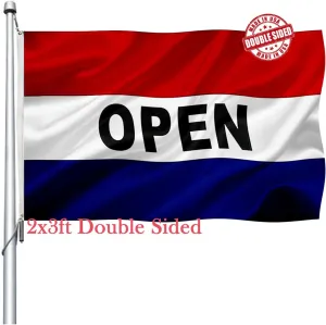 Open Flag 2x3 Outdoor Double Sided for Businesses- Heavy Duty Business Open Flags Banner with 2 Brass Grommets 4 Rows Stitched
