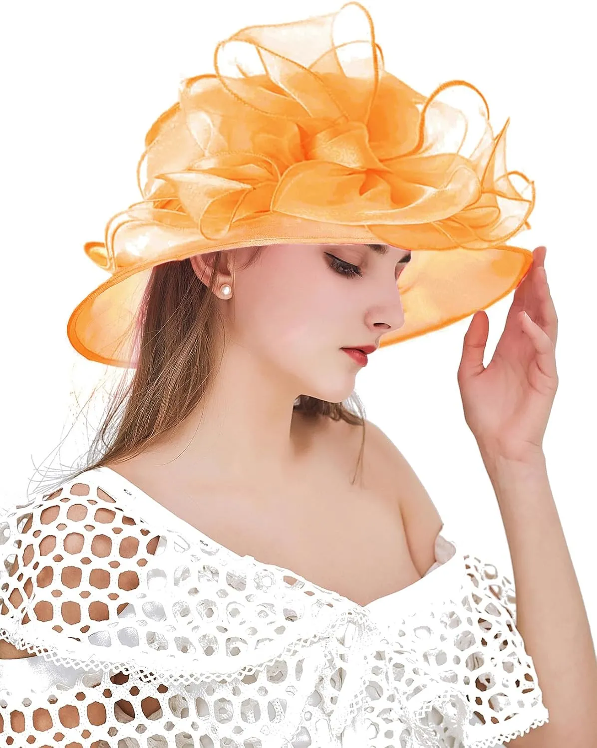 Organza Derby Church Hats for Women Flower Wedding Tea Party Hat Summer Sun Fascinator Hat