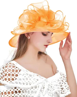 Organza Derby Church Hats for Women Flower Wedding Tea Party Hat Summer Sun Fascinator Hat