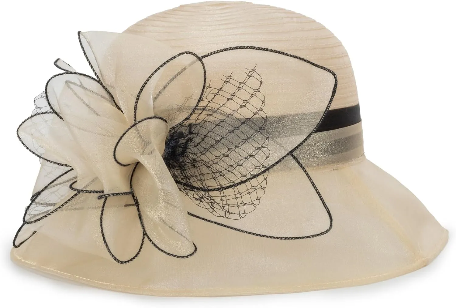Organza Fascinator Tea-Party Derby-Hats for Women - Flower Wide Brim Church Sunday Sun Hat