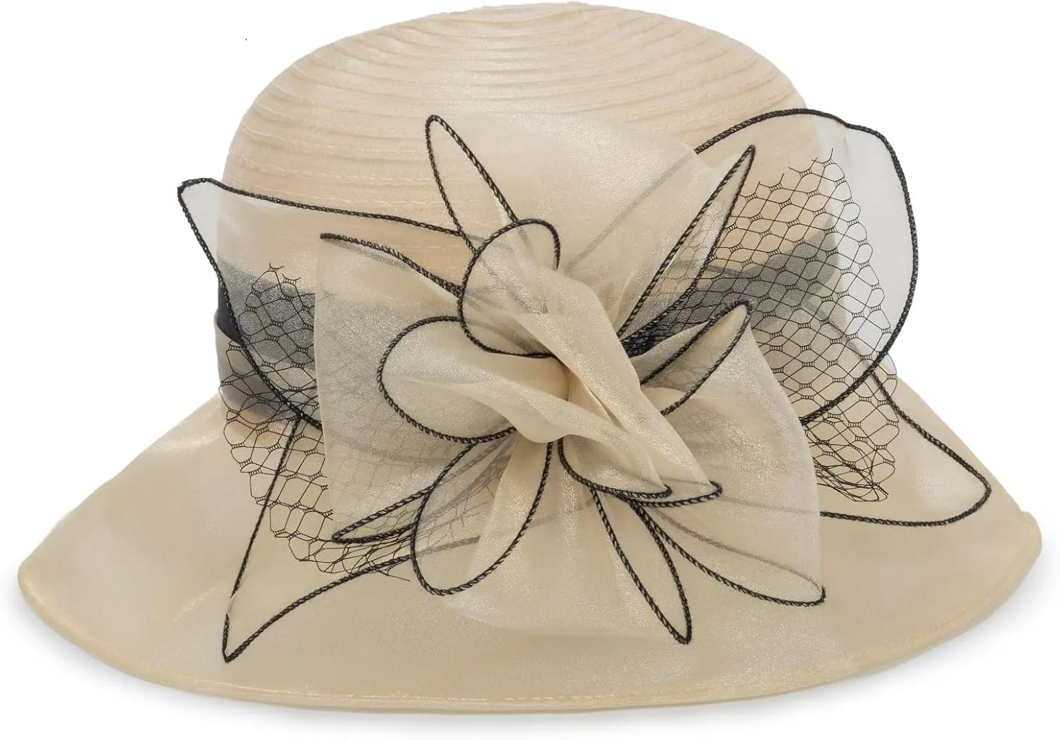 Organza Fascinator Tea-Party Derby-Hats for Women - Flower Wide Brim Church Sunday Sun Hat