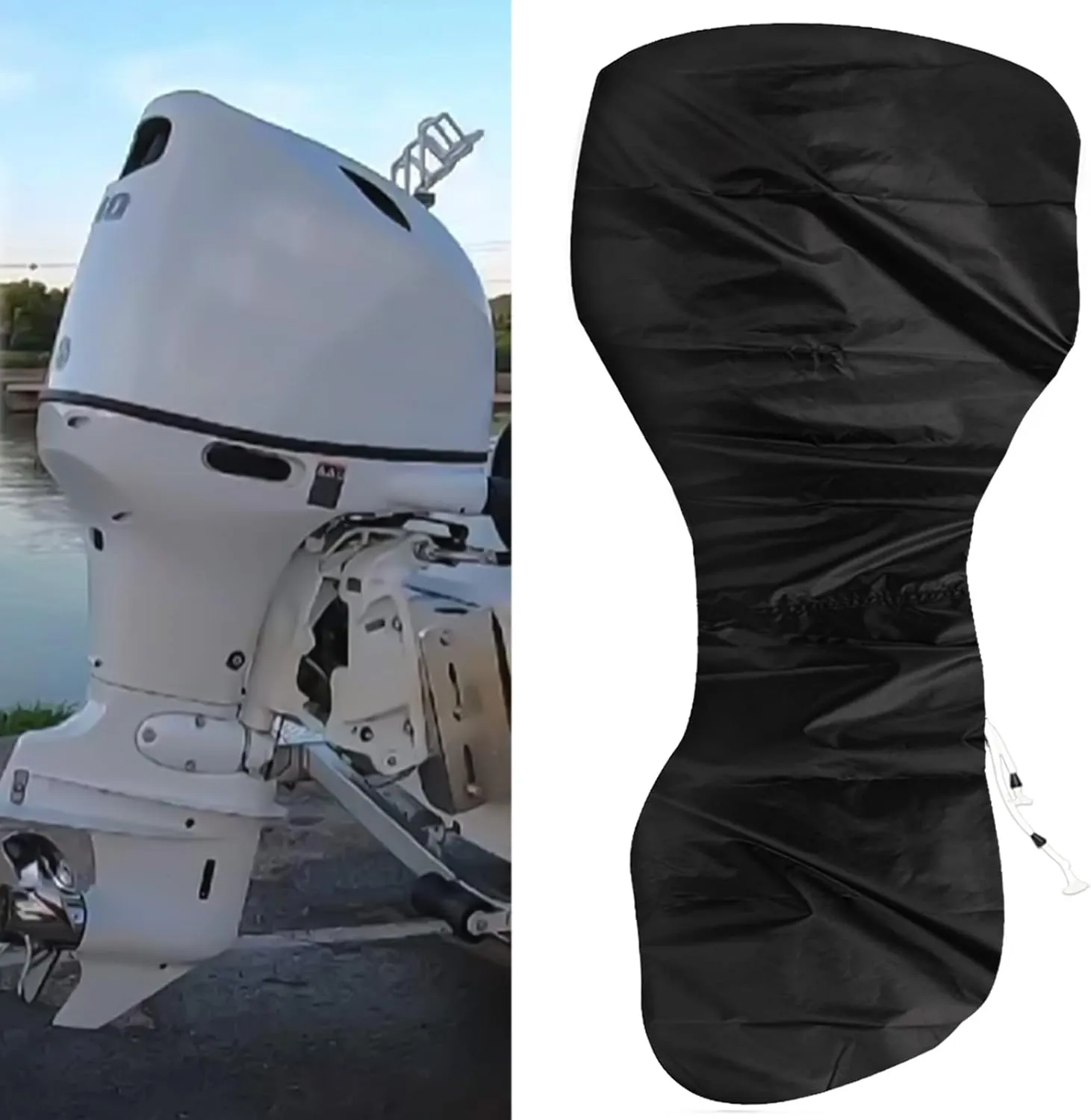 Outboard Motor Cover, 100-150 HP Boat Motor Cover, Mercury Outboard Engine Cover Waterproof, Heavy Duty 420D Oxford Fabric Extra PVC Coating Boat Engine Cover Winter