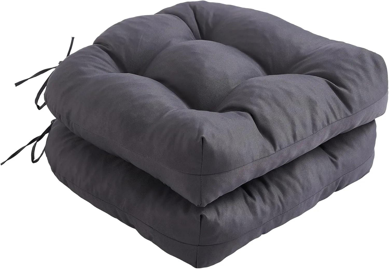 Outdoor Chair Cushions Set of 2, Patio Chair Cushions with Ties, 19x19 Tufted Outdoor Seat Cushions, Waterproof Patio Furniture Cushions, Outdoor Dining Chair Pads, Dark Grey