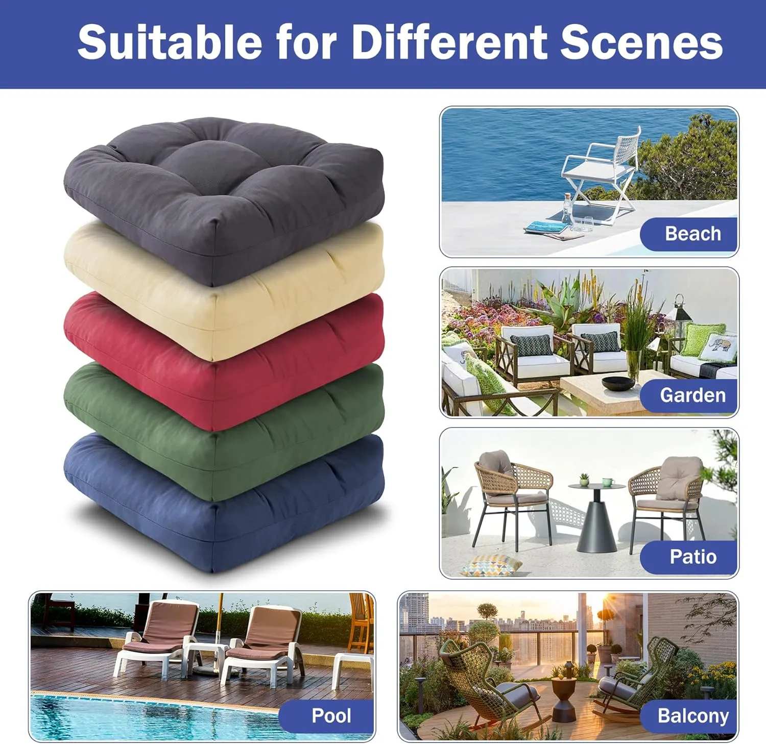 Outdoor Chair Cushions Set of 2, Patio Chair Cushions with Ties, 19x19 Tufted Outdoor Seat Cushions, Waterproof Patio Furniture Cushions, Outdoor Dining Chair Pads, Dark Grey