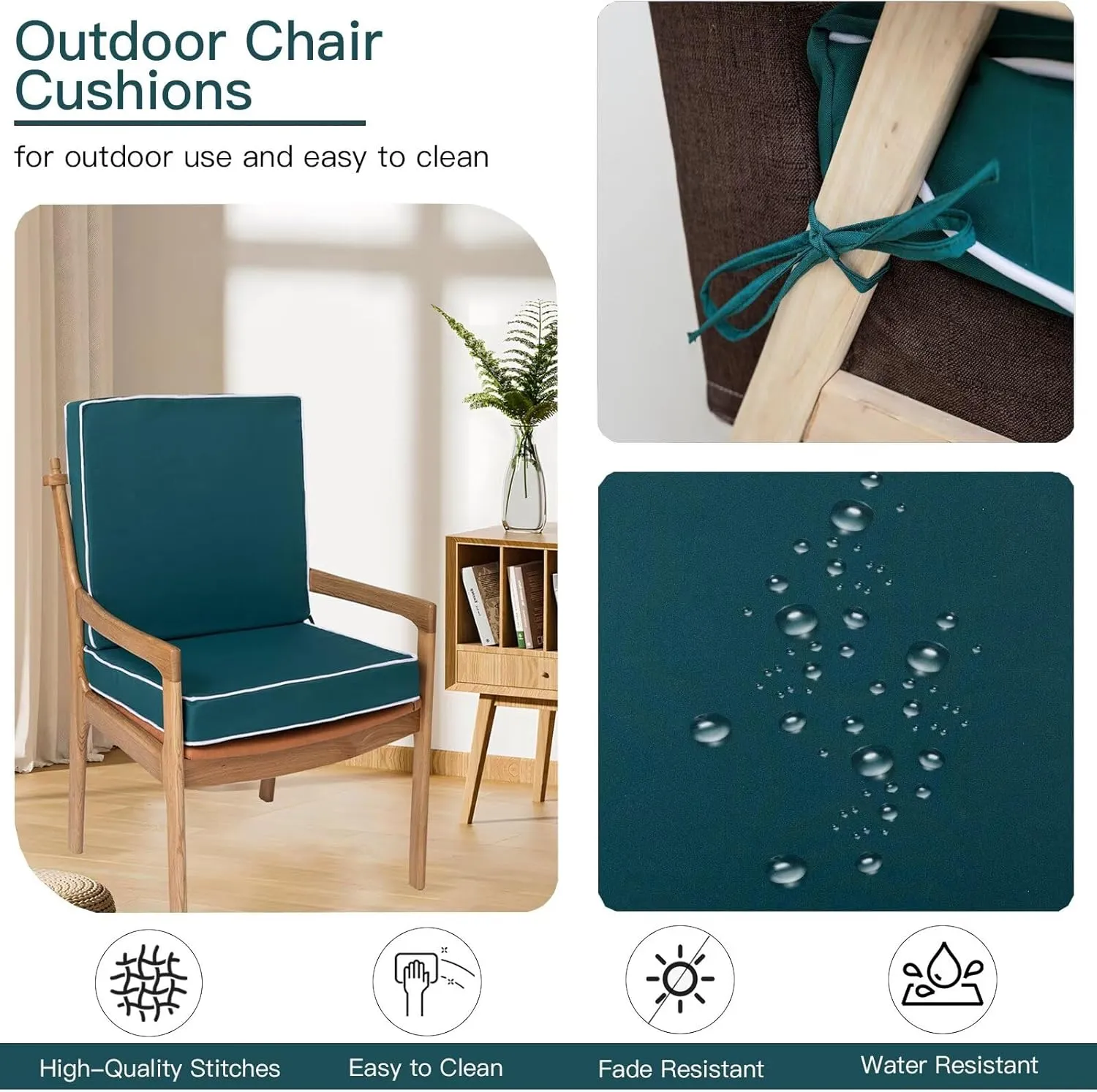 Outdoor Chair Cushions Set of 2, Waterproof Outdoor Seat Cushions for Patio Furniture, Patio Chair Cushion with Ties, Square Out Door Chair Pads,19" X 19" X 3", Dark Green