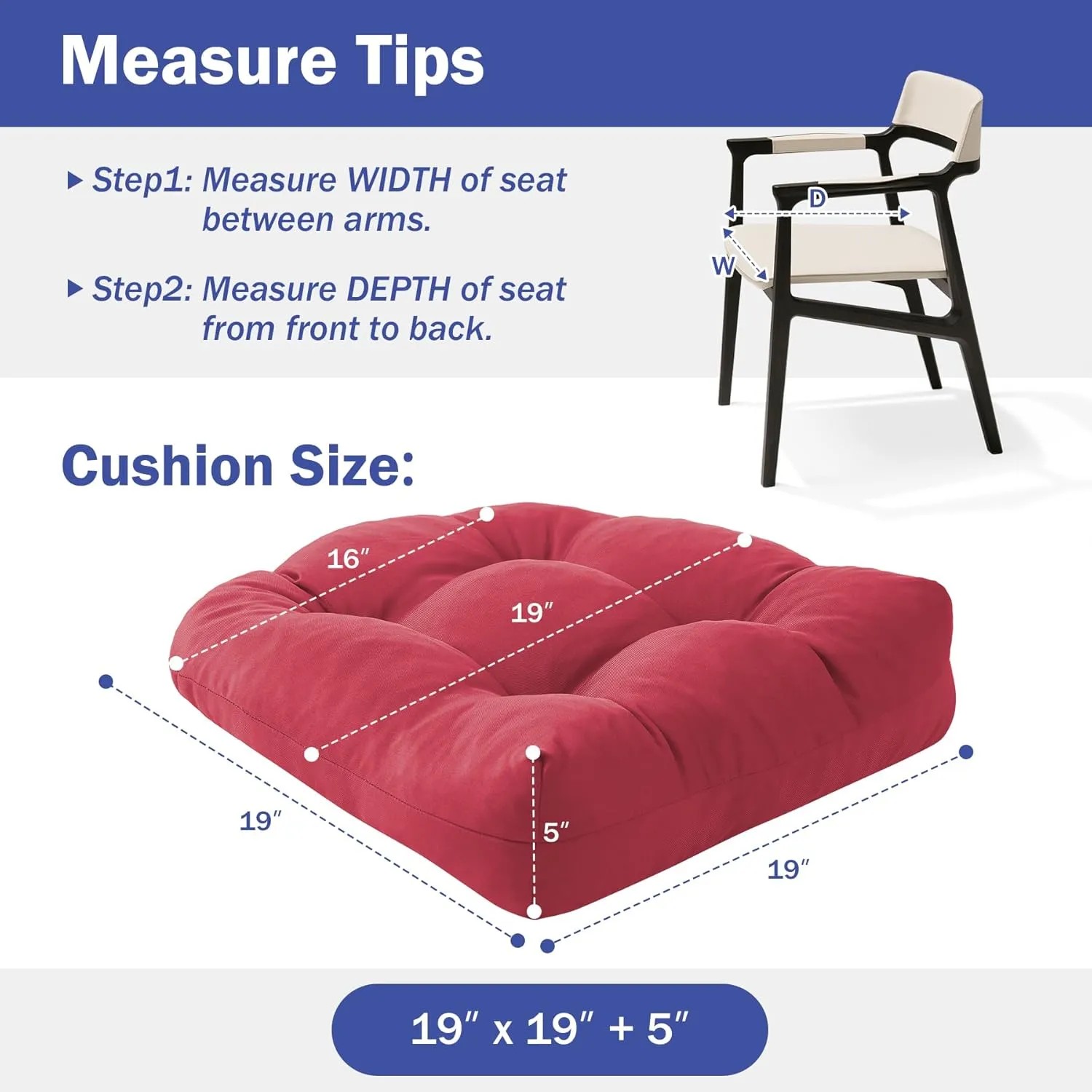 Outdoor Chair Cushions Set of 4, Patio Chair Cushions with Ties, 19x19 Tufted Outdoor Seat Cushions, Waterproof Patio Furniture Cushions, Outdoor Dining Chair Pads, Burgundy