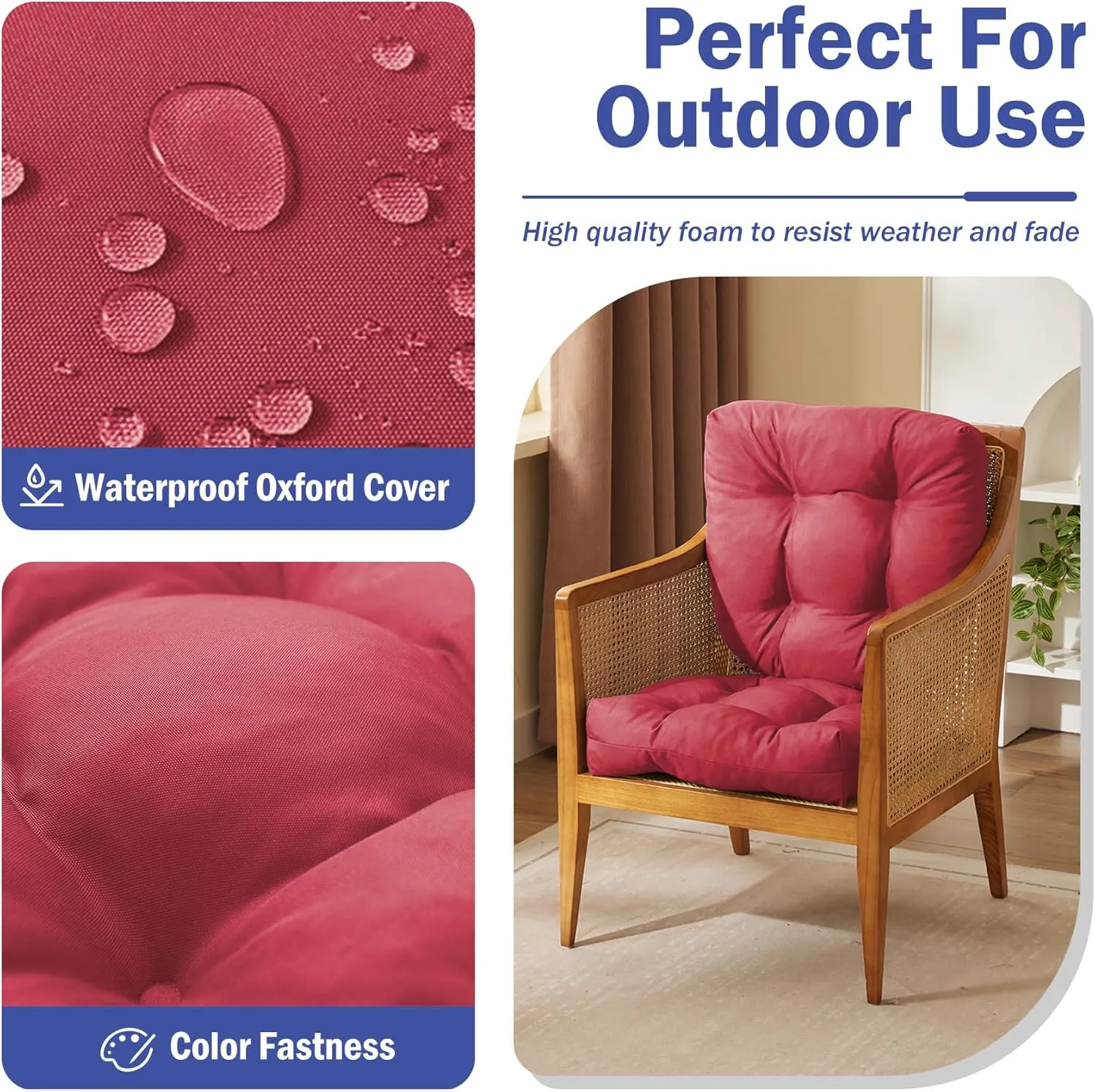 Outdoor Chair Cushions Set of 4, Patio Chair Cushions with Ties, 19x19 Tufted Outdoor Seat Cushions, Waterproof Patio Furniture Cushions, Outdoor Dining Chair Pads, Burgundy