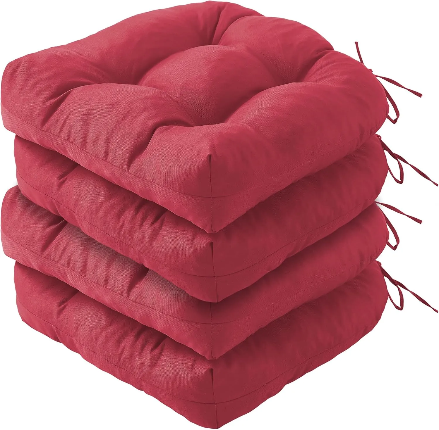Outdoor Chair Cushions Set of 4, Patio Chair Cushions with Ties, 19x19 Tufted Outdoor Seat Cushions, Waterproof Patio Furniture Cushions, Outdoor Dining Chair Pads, Burgundy