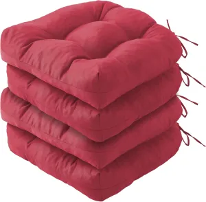 Outdoor Chair Cushions Set of 4, Patio Chair Cushions with Ties, 19x19 Tufted Outdoor Seat Cushions, Waterproof Patio Furniture Cushions, Outdoor Dining Chair Pads, Burgundy