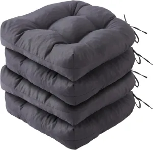 Outdoor Chair Cushions Set of 4, Patio Chair Cushions with Ties, 19x19 Tufted Outdoor Seat Cushions, Waterproof Patio Furniture Cushions, Outdoor Dining Chair Pads, Dark Grey