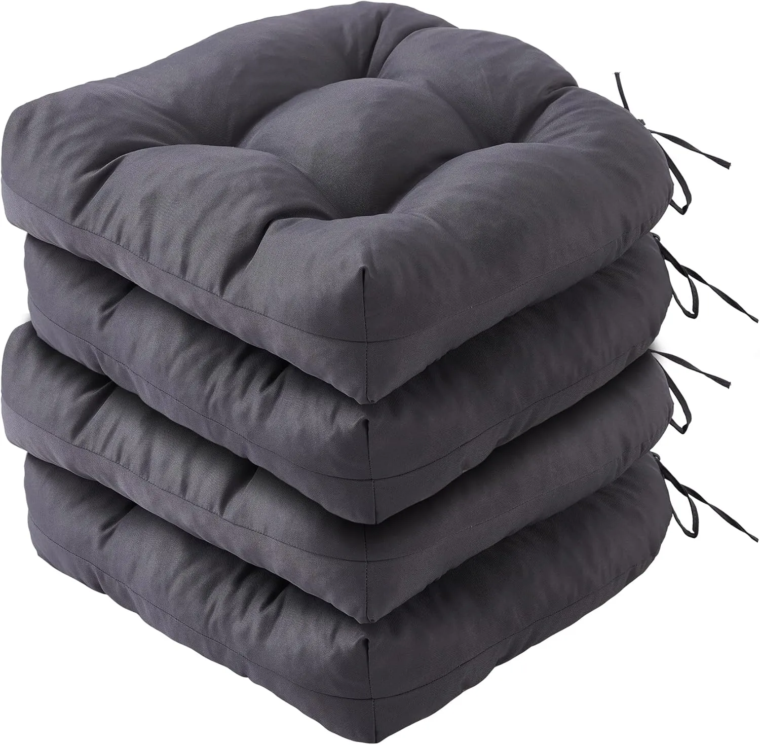 Outdoor Chair Cushions Set of 4, Patio Chair Cushions with Ties, 19x19 Tufted Outdoor Seat Cushions, Waterproof Patio Furniture Cushions, Outdoor Dining Chair Pads, Dark Grey
