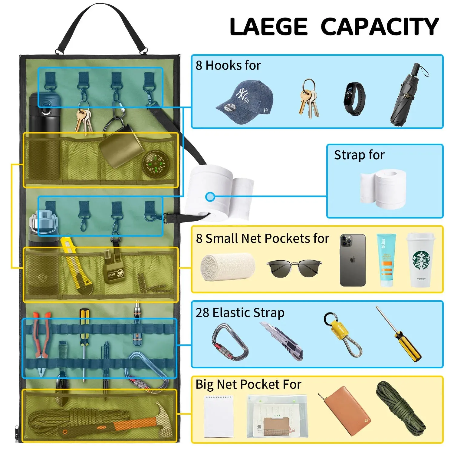Outdoor Hanging Storage Bag For Camping 10 X 5 X 3 Inch