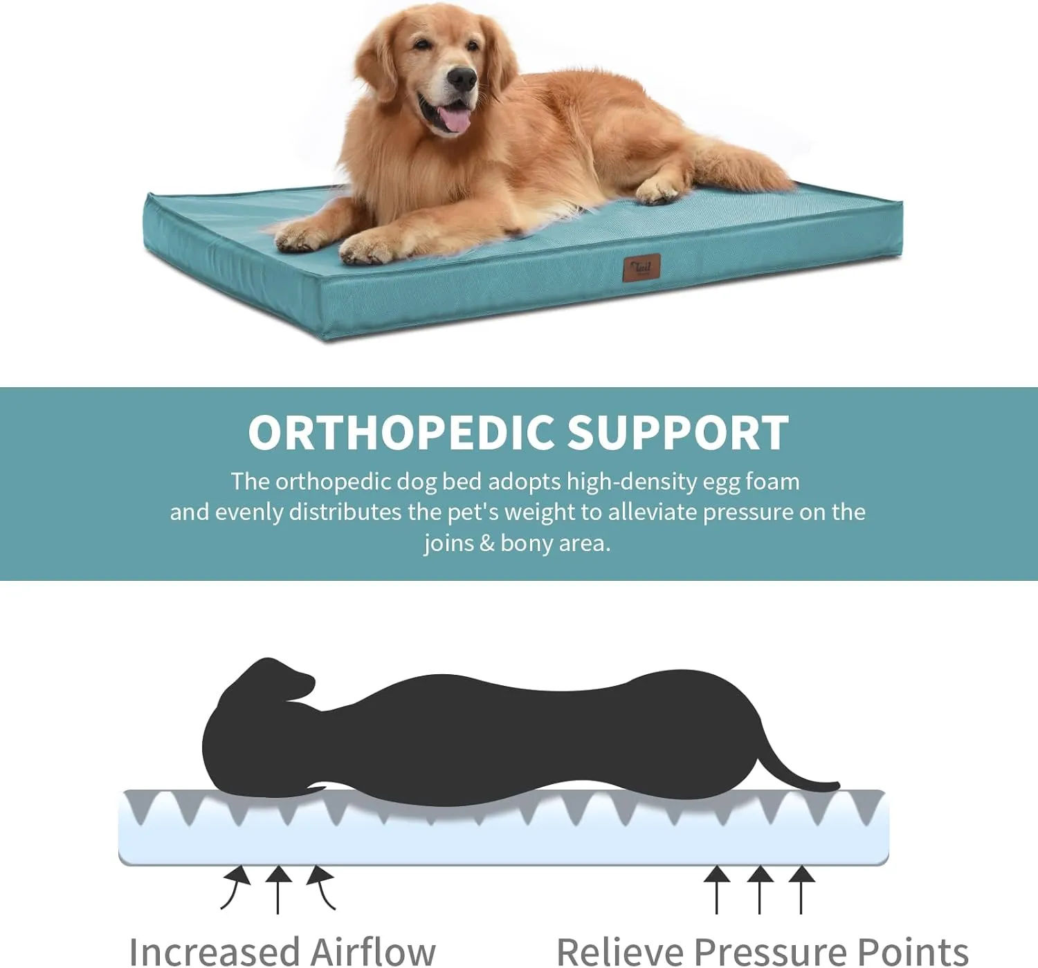 Outdoor Large Dog Bed, Waterproof Dog Bed for Large Dogs, Egg Crate Foam Pet Bed with Removable Washable Oxford Cooling Cover, Light Blue