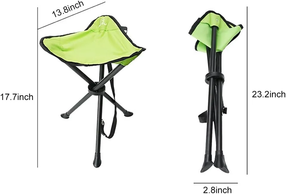 Outdoor Portable Camping Stool, Fishing Stool, Three-Legged Stool, for Fishing, Camping, Outdoor Barbecue, Mountaineering and Concert, Bear up to 220Lbs (Green)