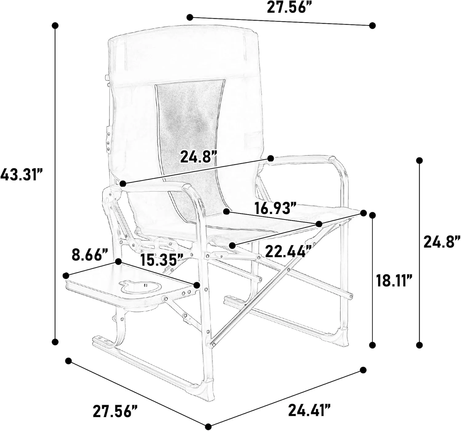 Oversized Folding Camping Chair with Side Table & Cup Holder Heavy-Duty Portable Outdoor Chair for Fishing Lawn Travel 250lbs Capacity, Blue