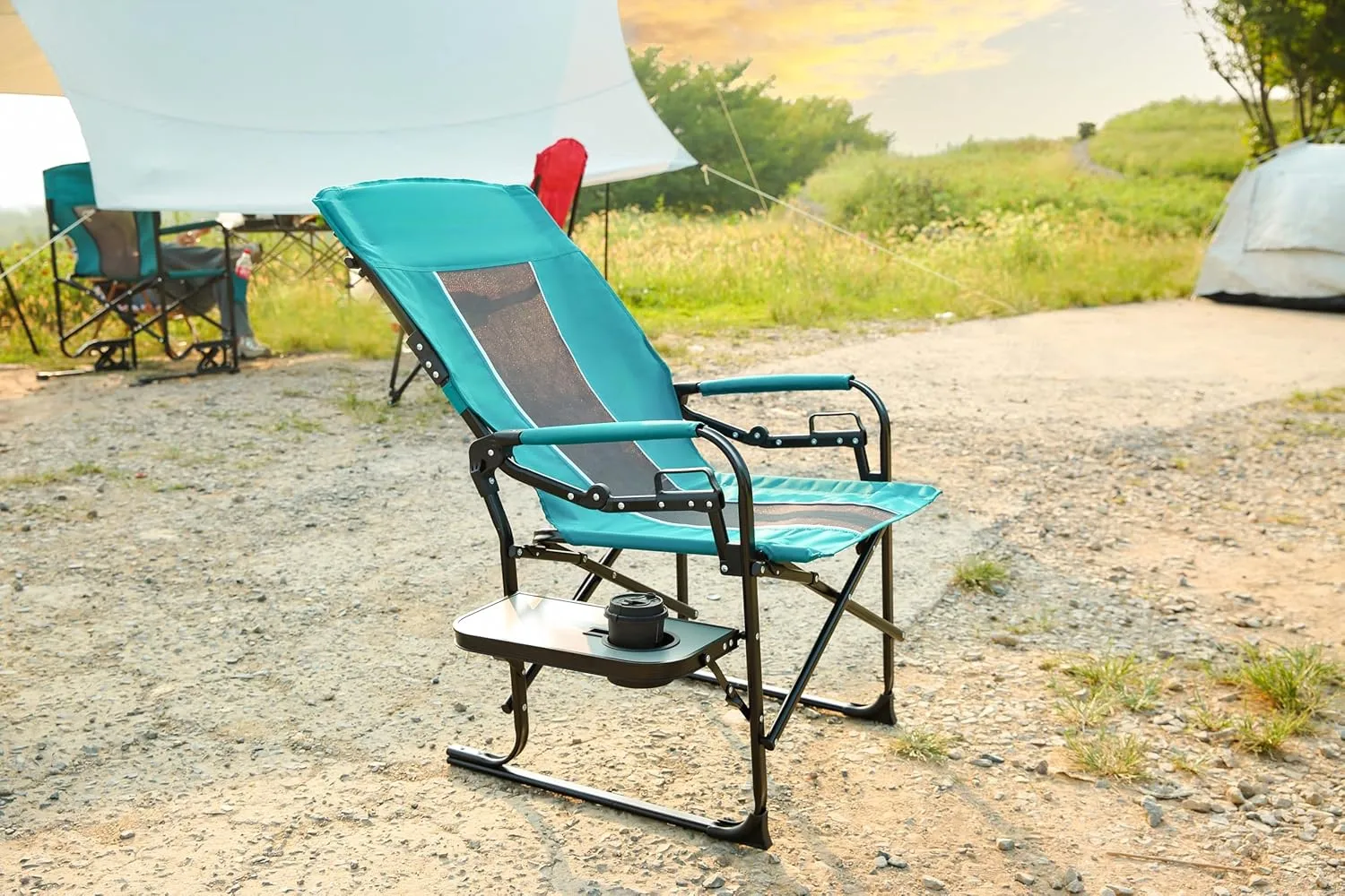 Oversized Folding Camping Chair with Side Table & Cup Holder Heavy-Duty Portable Outdoor Chair for Fishing Lawn Travel 250lbs Capacity, Blue