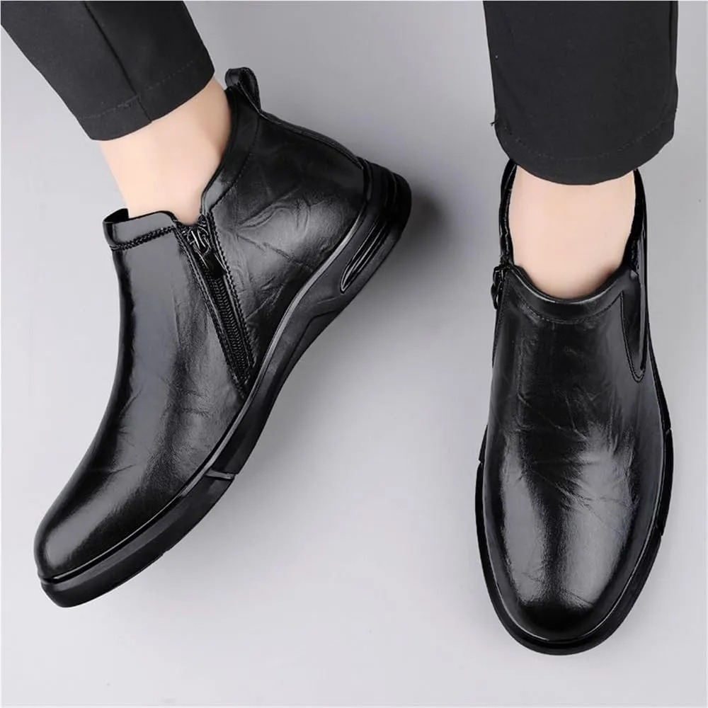 Oxford Dress Shoes for Men Spanish Leather Business Slip On Plain Toe Party Wedding Non Slip Low Top Block Heel Anti-Slip Classic