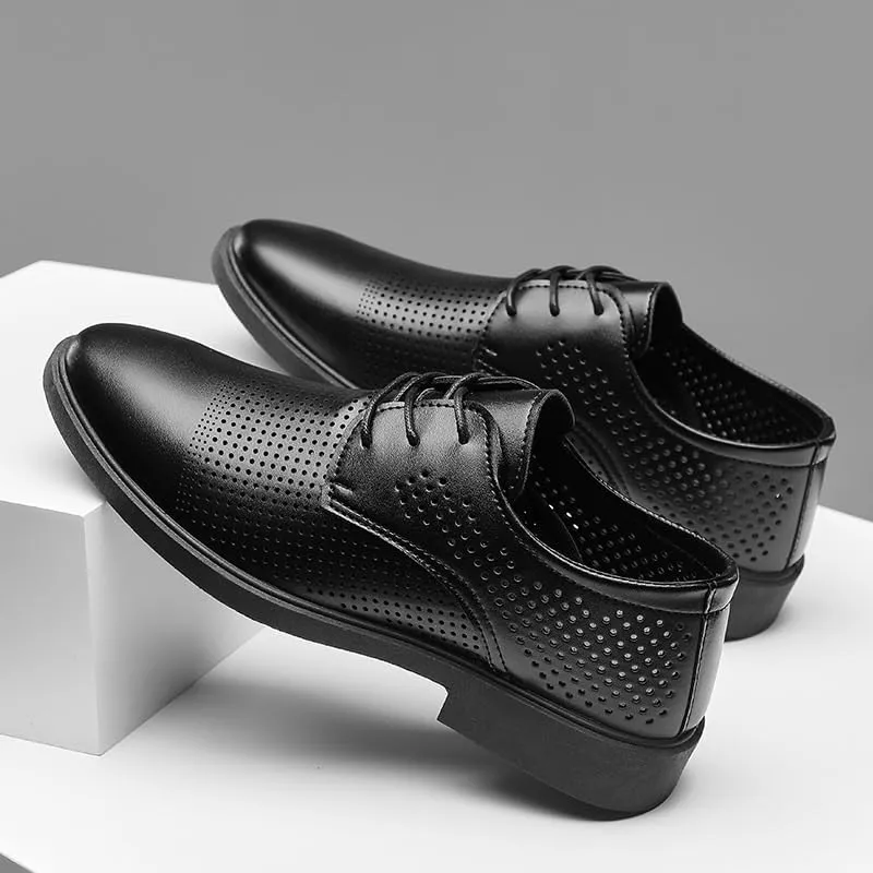 Oxford Shoes for Men Breathable Hollow Cowhide Leather Formal Shoes for Men Elegant & Classic Business Casual Shoes Trendy Male Social Shoes