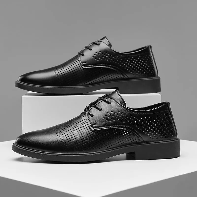 Oxford Shoes for Men Breathable Hollow Cowhide Leather Formal Shoes for Men Elegant & Classic Business Casual Shoes Trendy Male Social Shoes