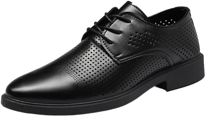Oxford Shoes for Men Breathable Hollow Cowhide Leather Formal Shoes for Men Elegant & Classic Business Casual Shoes Trendy Male Social Shoes