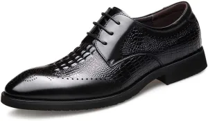 Oxford Shoes for Men Lace Up Brogue Crocodile Print Derby Shoes Cowhide Low Top Non Slip Rubber Sole Wedding