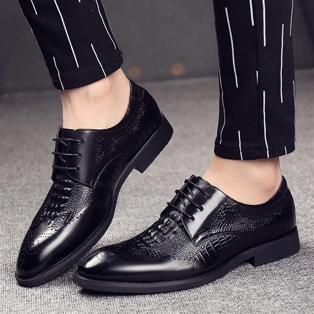 Oxford Shoes for Men Lace Up Brogue Crocodile Print Derby Shoes Cowhide Low Top Non Slip Rubber Sole Wedding
