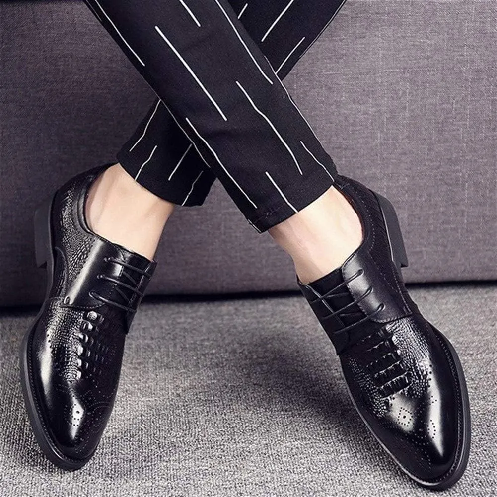 Oxford Shoes for Men Lace Up Brogue Crocodile Print Derby Shoes Cowhide Low Top Non Slip Rubber Sole Wedding