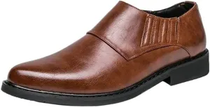 Oxford Shoes for Men Slip On Round Cap Toe Patent Leather PU Leather Rubber Sole Anti-Slip Block Heel Low Top Walking