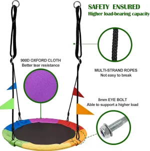 PACEARTH 40 Inch Saucer Tree Swing Flying 900lb Weight Capacity 2 Added Hanging Straps Adjustable Multi-Strand Ropes Colorful Safe and Durable Swing Seat for Children