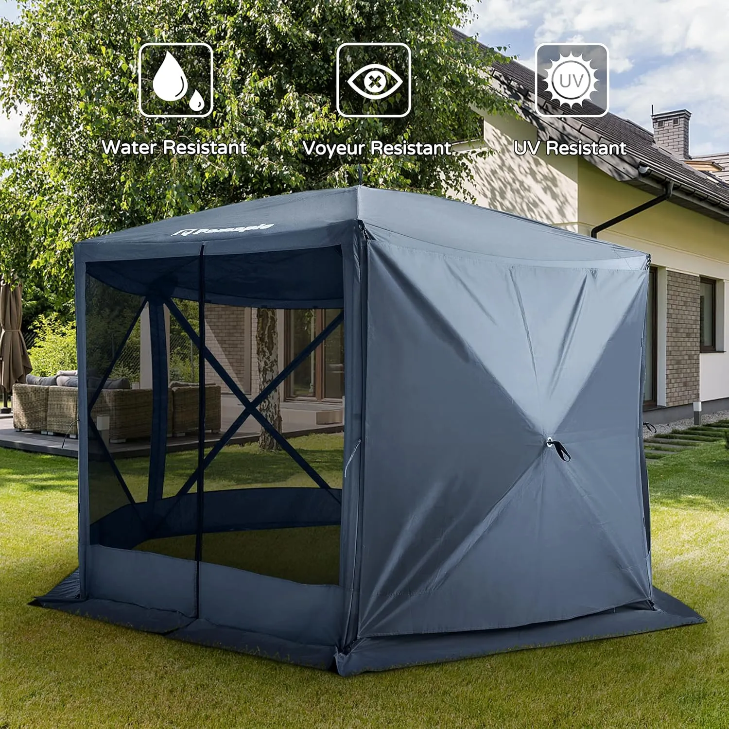 PAMAPIC Wind Screen Panel, Weatherproof, UV Proof and Waterproof Screen Tent Wind Panels (3 Pack) - Gray