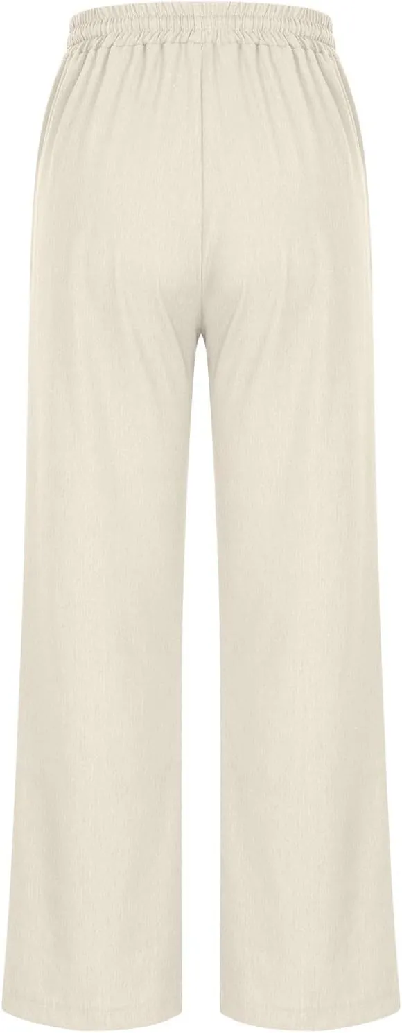 Pants for Women Workout Athletic High Waist Drawstring Palazzo Pants Casual Loose Side Slit Long Lounge Pants with Pockets