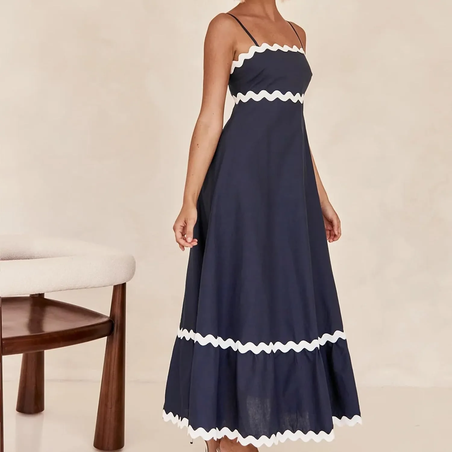 Party Dresses for Women 2024 Elegant Spaghetti Strap Ruffle Maxi Dress Summer Fashion Sleeveless Sundress Going Out