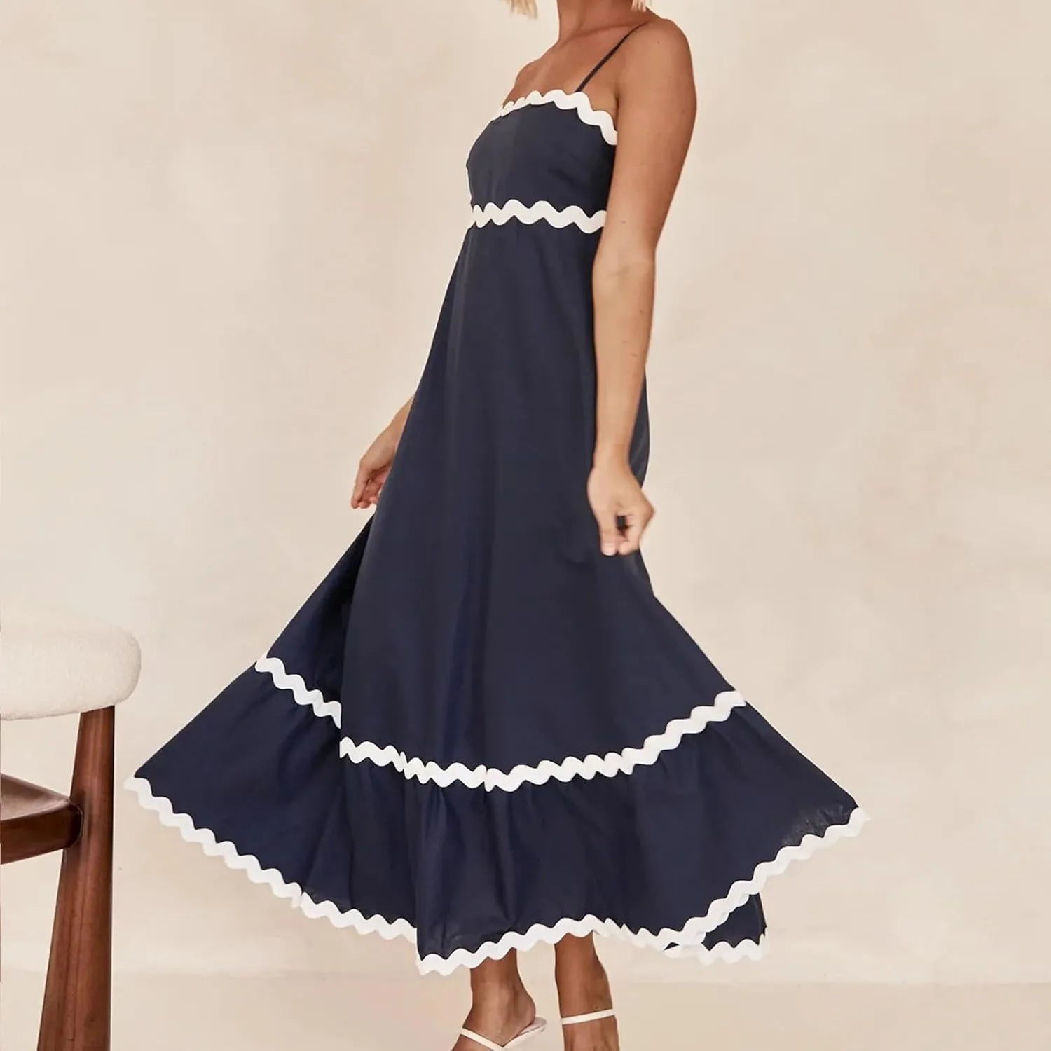 Party Dresses for Women 2024 Elegant Spaghetti Strap Ruffle Maxi Dress Summer Fashion Sleeveless Sundress Going Out