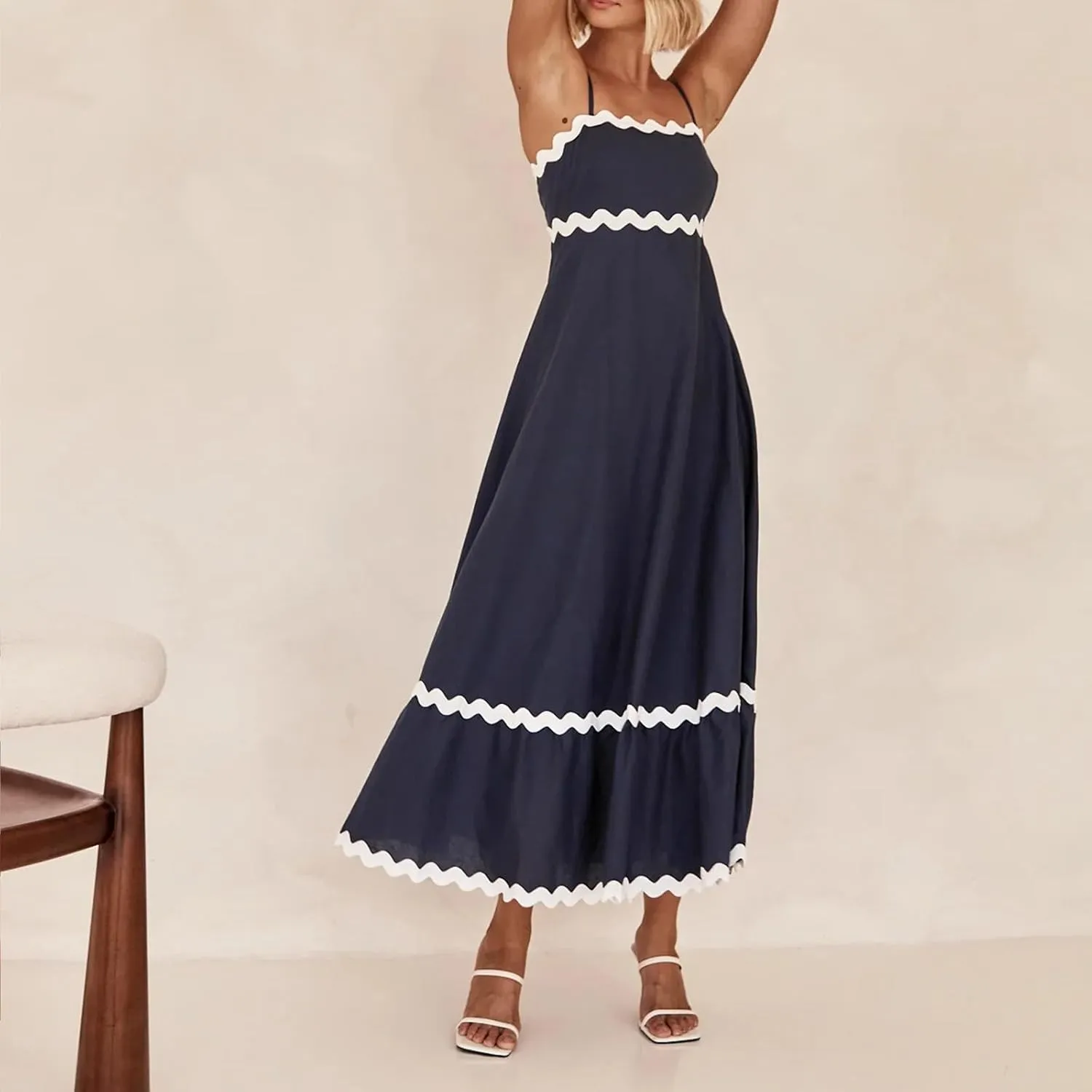 Party Dresses for Women 2024 Elegant Spaghetti Strap Ruffle Maxi Dress Summer Fashion Sleeveless Sundress Going Out